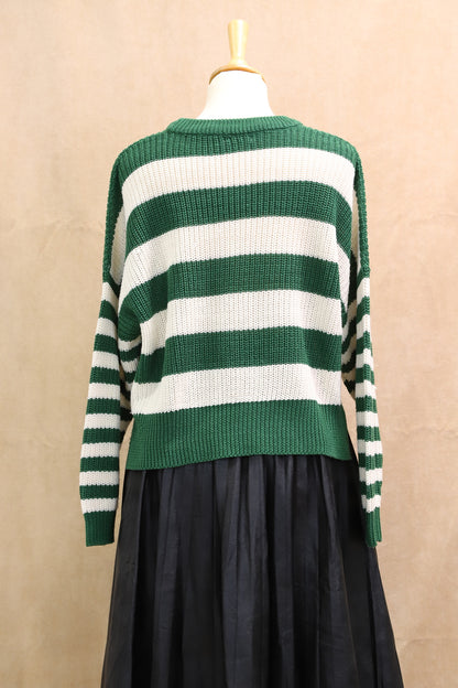 Pull rayé vert et blanc, Stradivarius, Taille S