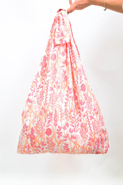 Cabas oversize fleuri rose et orange Fringuette La Ligne
