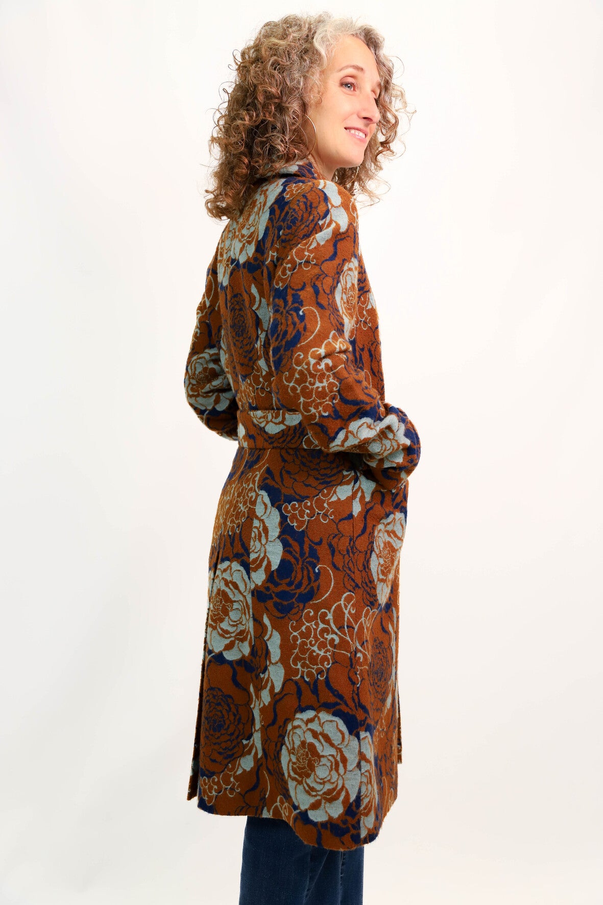 Manteau fleuri marron et bleu AP by Bruphils Taille S