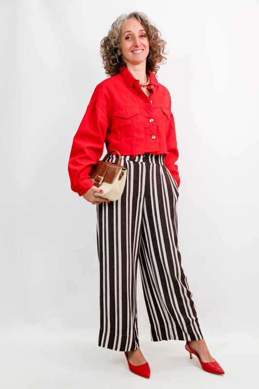 Pantalon rayé marron et blanc H&M Taille S