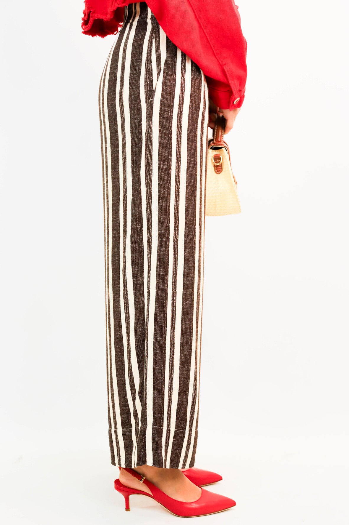 Pantalon rayé marron et blanc H&M Taille S