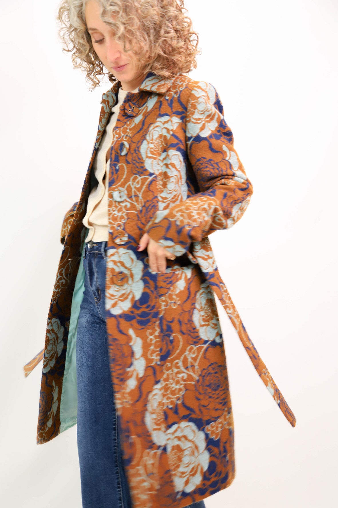 Manteau fleuri marron et bleu AP by Bruphils Taille S
