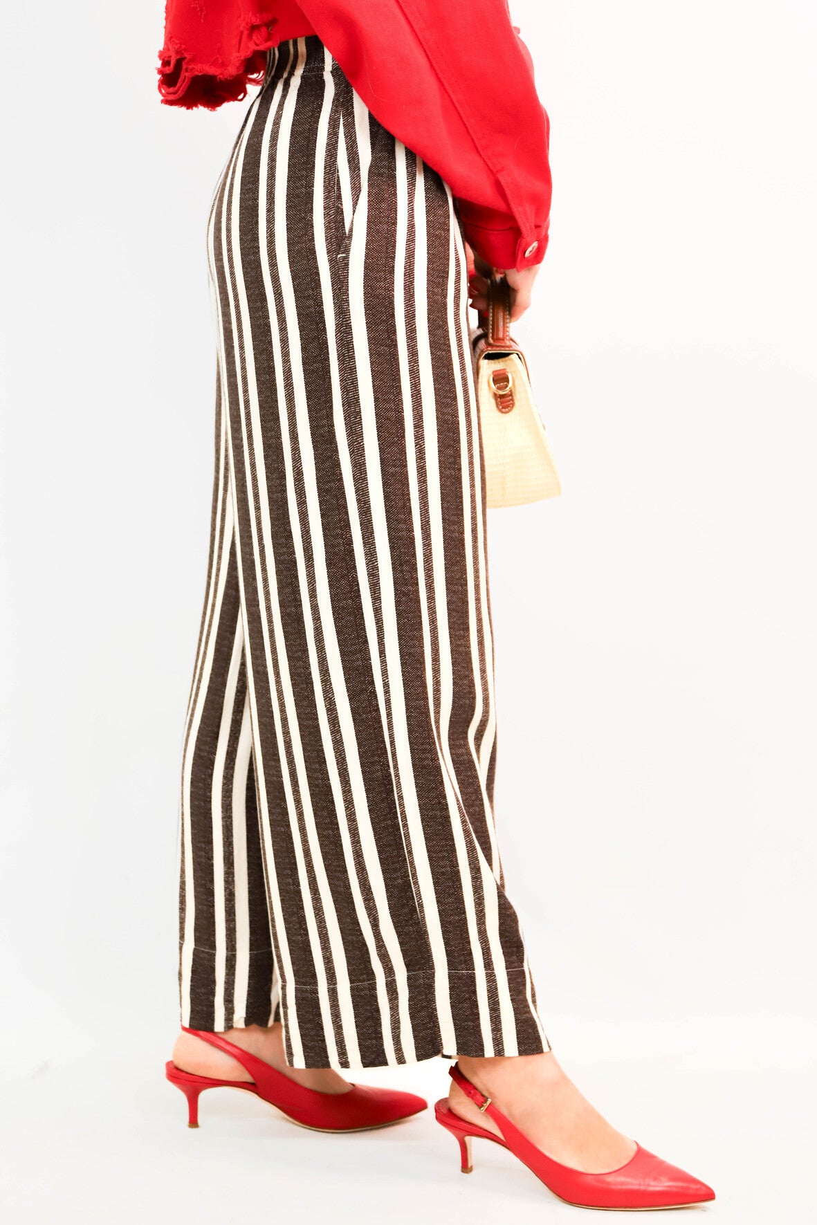 Pantalon rayé marron et blanc H&M Taille S