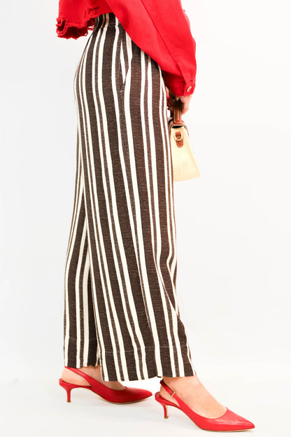 Pantalon rayé marron et blanc H&M Taille S