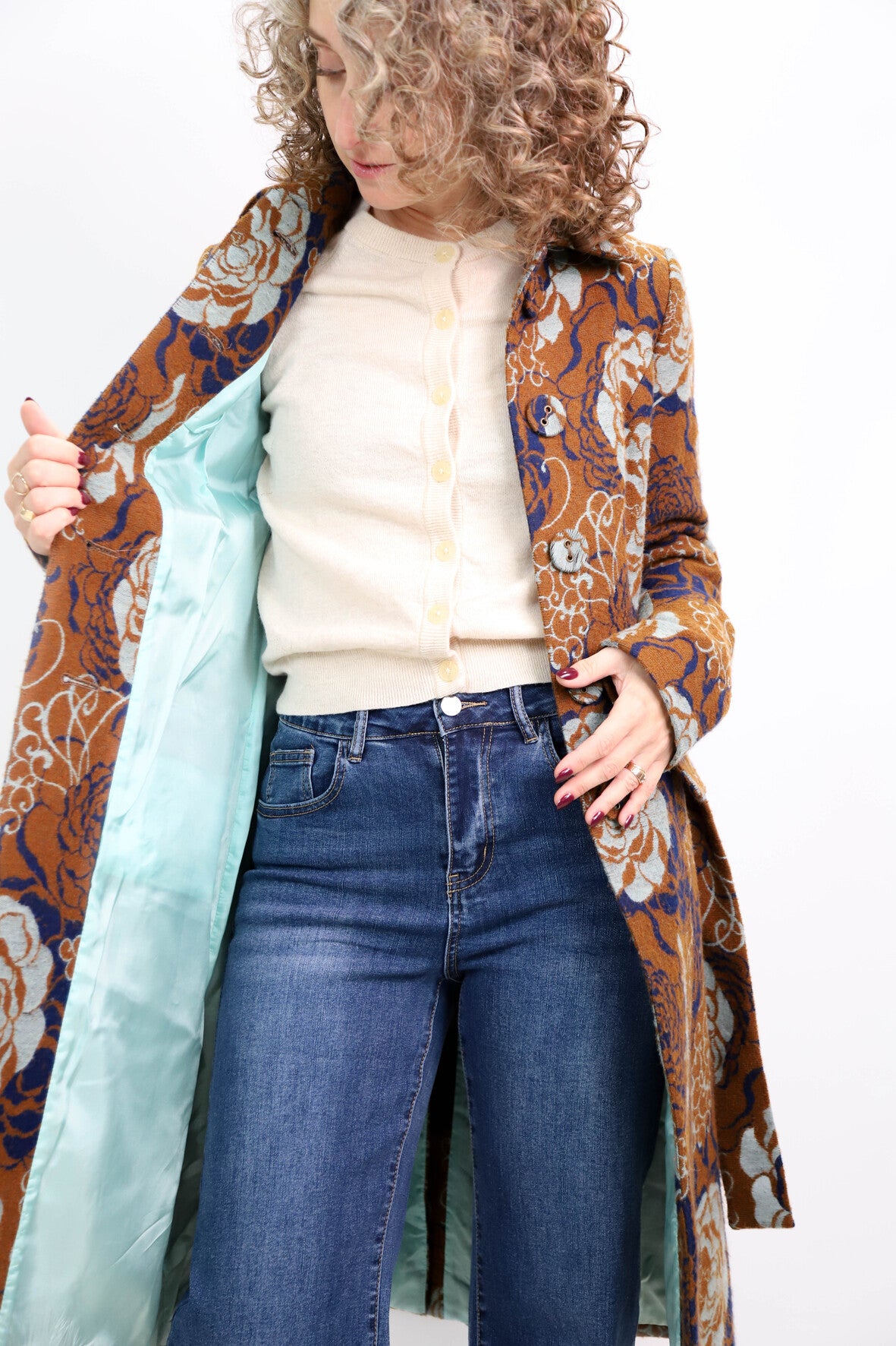 Manteau fleuri marron et bleu AP by Bruphils Taille S