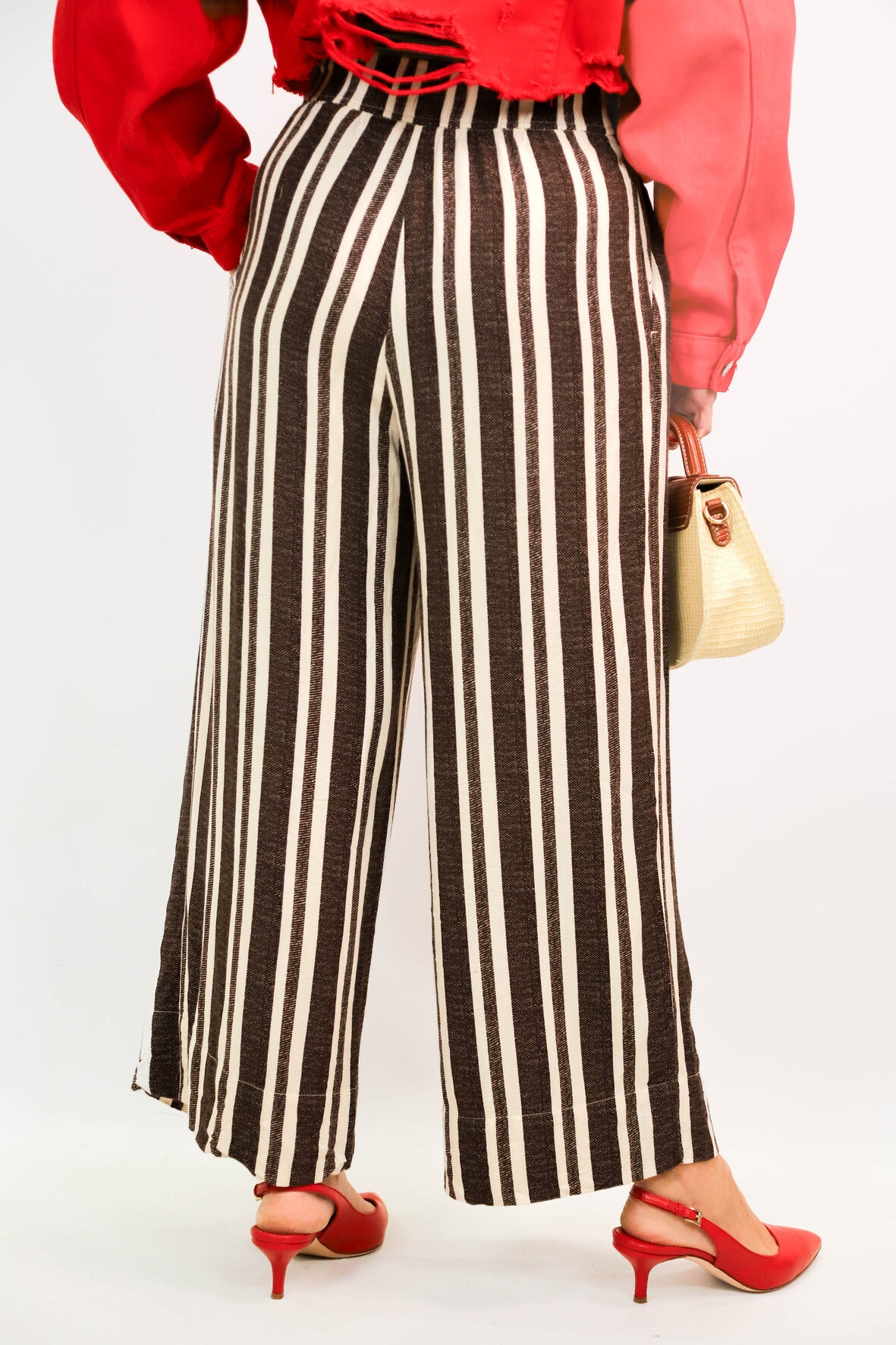 Pantalon rayé marron et blanc H&M Taille S