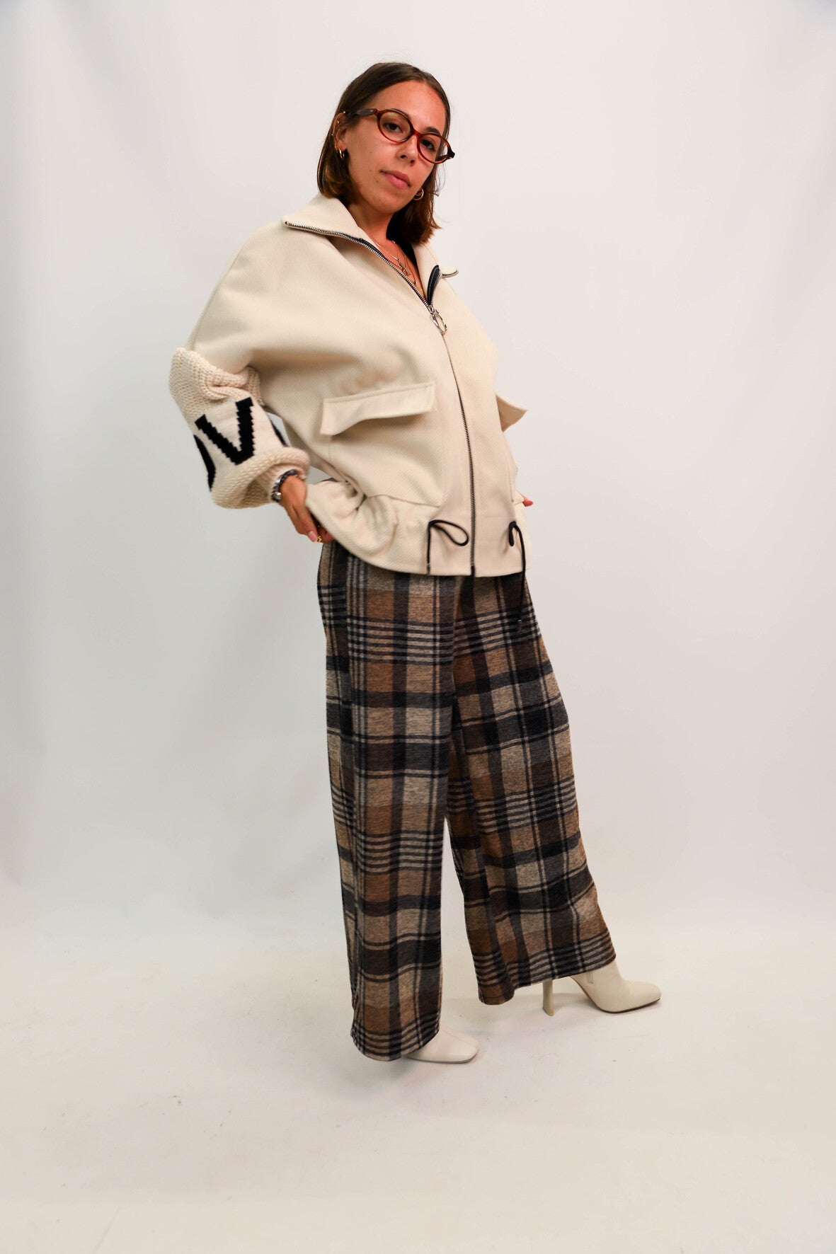 Pantalon à carreaux beige et noir Taille XS