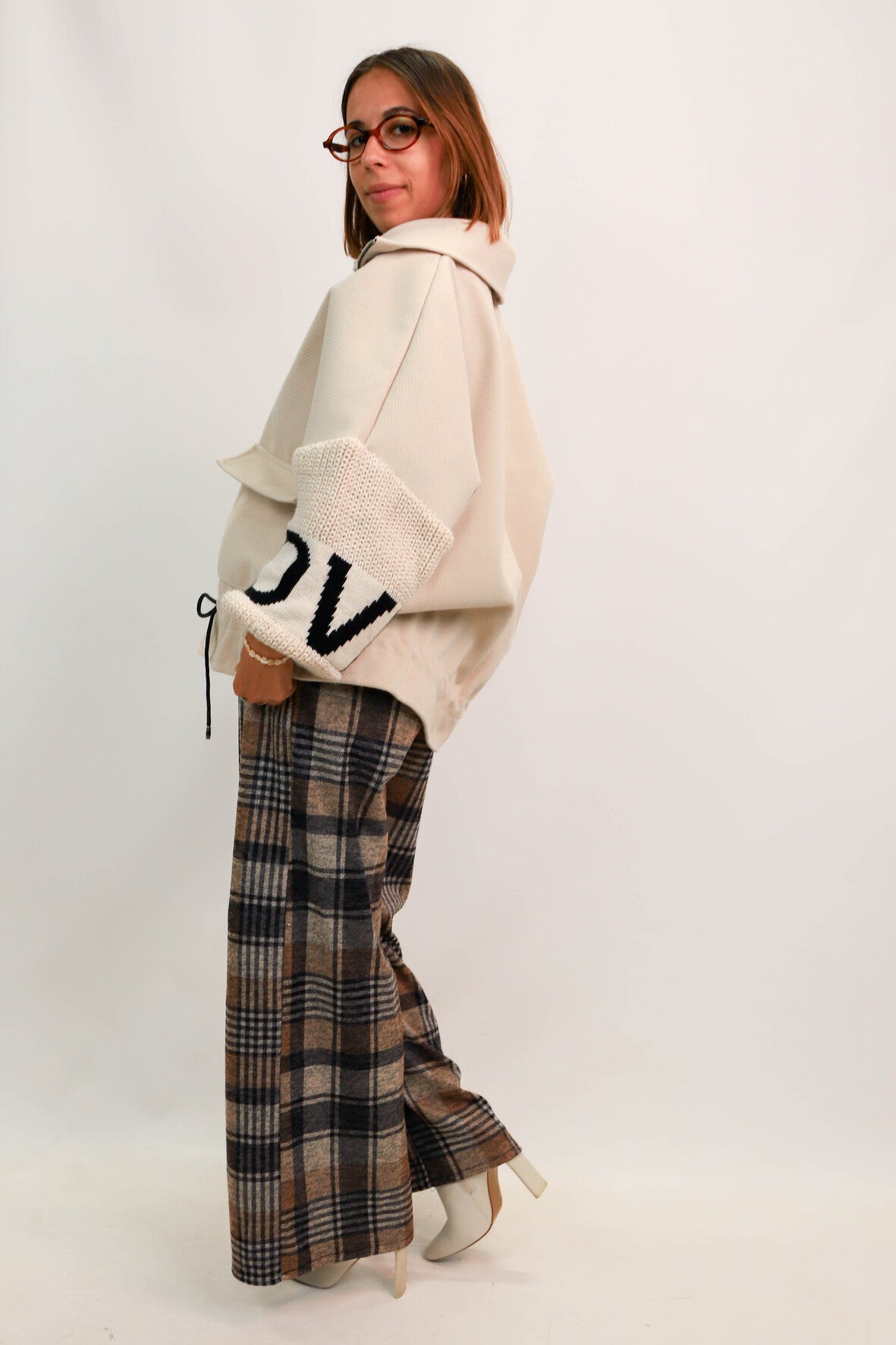 Pantalon à carreaux beige et noir Taille XS