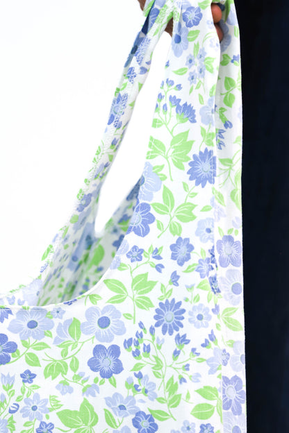 Sac en tissu fleuri vert et bleu Fringuette La Ligne