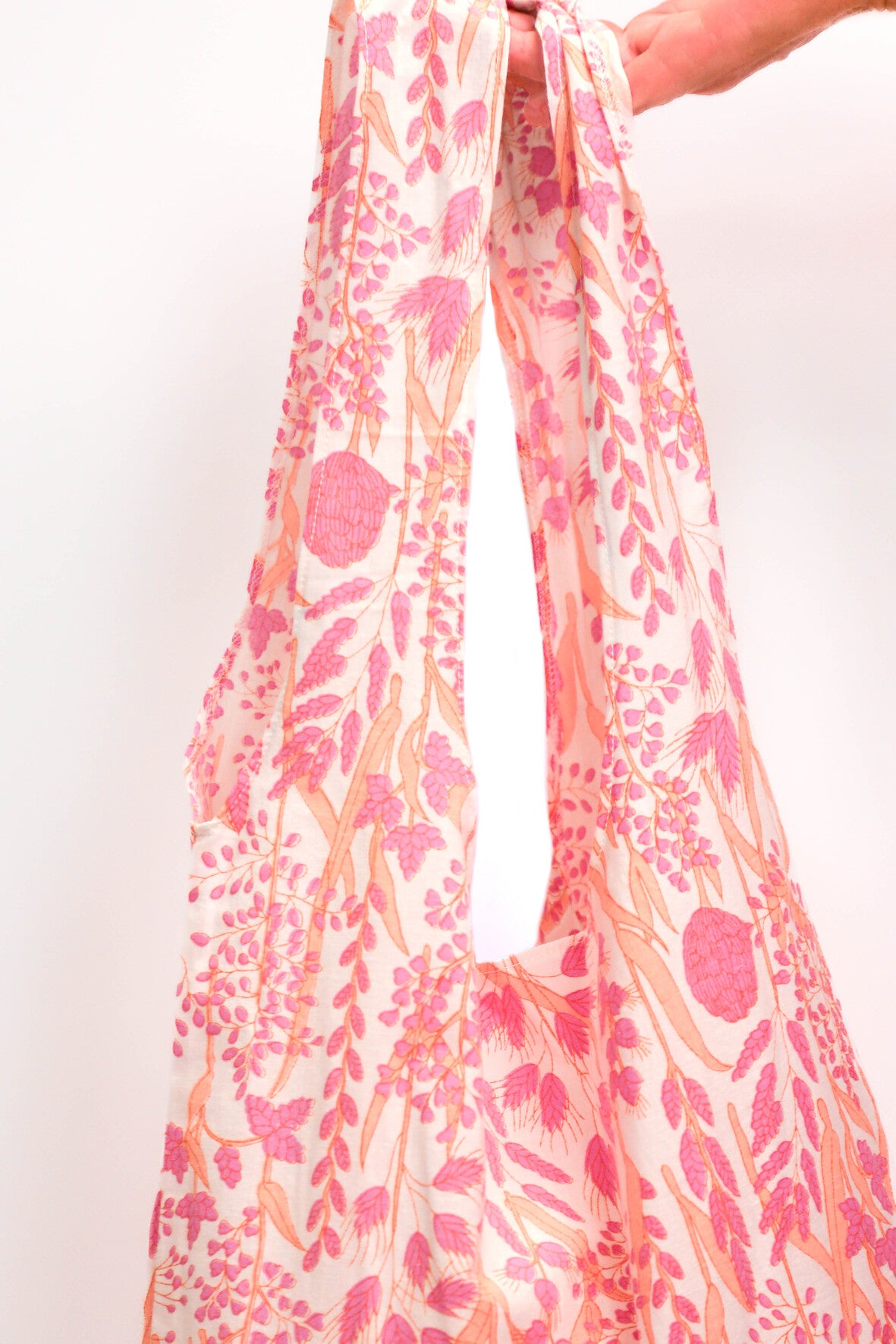 Sac en tissu fleuri orange et rose Fringuette La Ligne