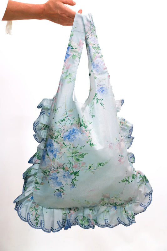 Sac en tissu fleuri avec volant Fringuette La Ligne