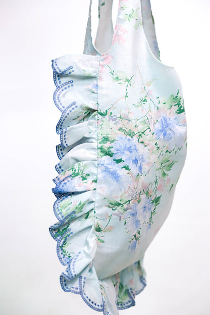 Sac en tissu fleuri avec volant Fringuette La Ligne