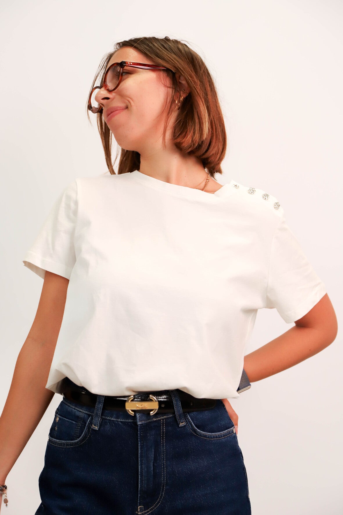 T shirt blanc et argenté Emma Ella Taille S/M - NEUF