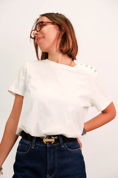 T shirt blanc et argenté Emma Ella Taille S/M - NEUF