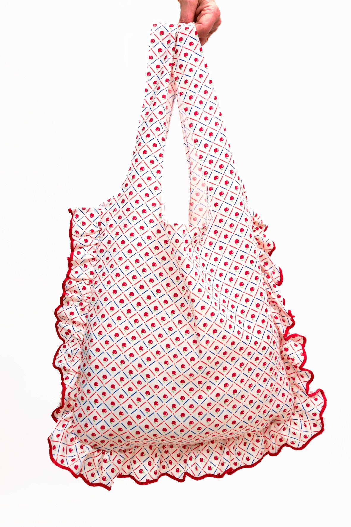Sac en tissu rouge et blanc motif pomme Fringuette La Ligne