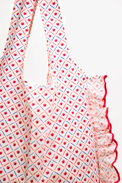Sac en tissu rouge et blanc motif pomme Fringuette La Ligne