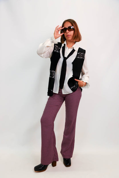 Pantalon motif pied de poule violet et noir Taille XS