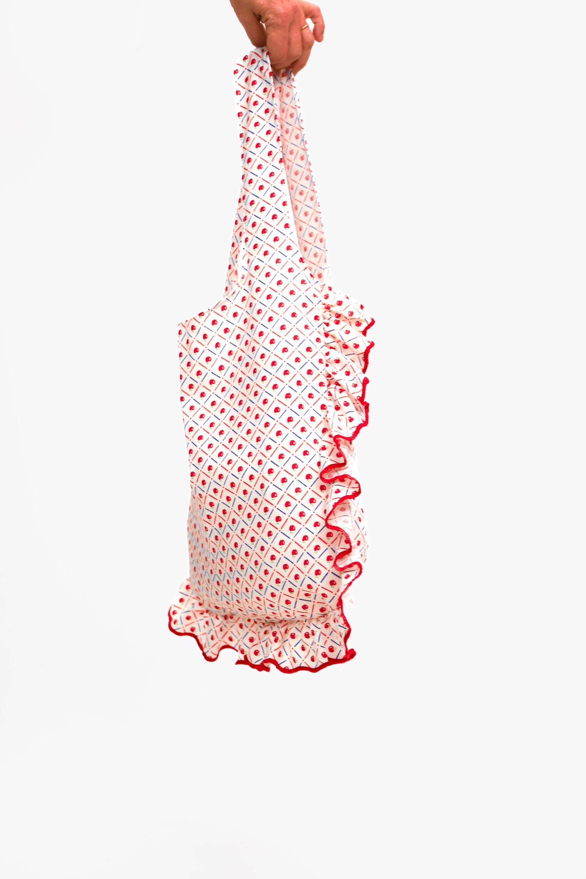 Sac en tissu rouge et blanc motif pomme Fringuette La Ligne