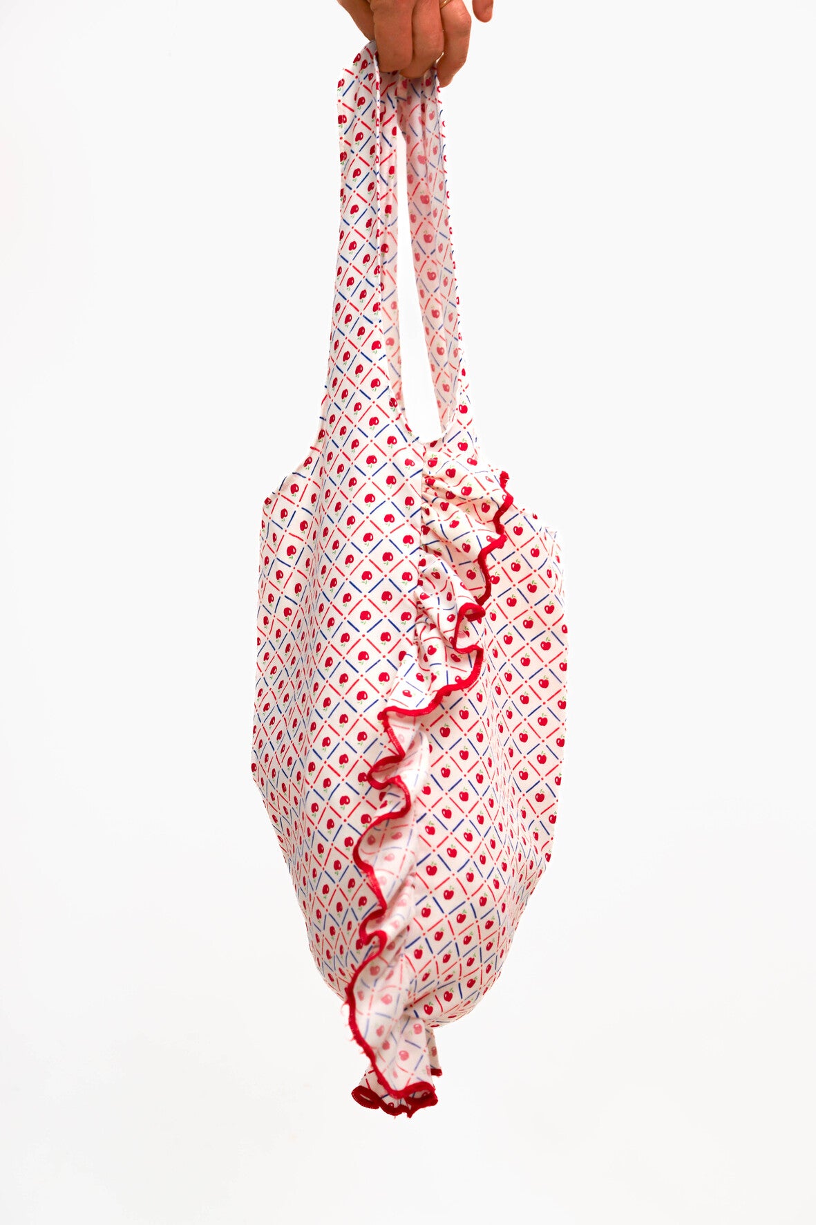Sac en tissu rouge et blanc motif pomme Fringuette La Ligne