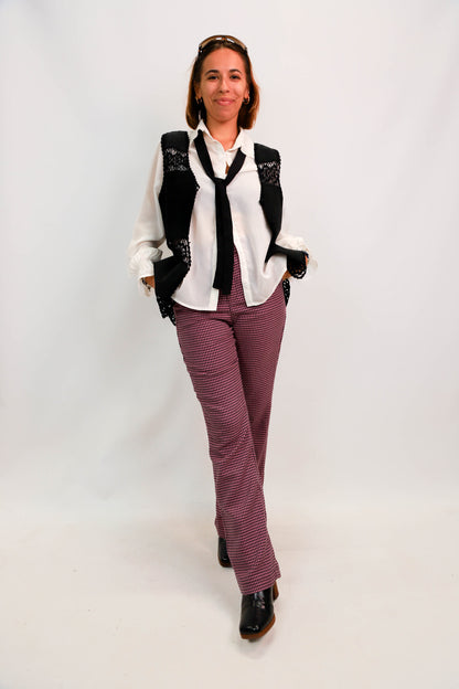 Pantalon motif pied de poule violet et noir Taille XS