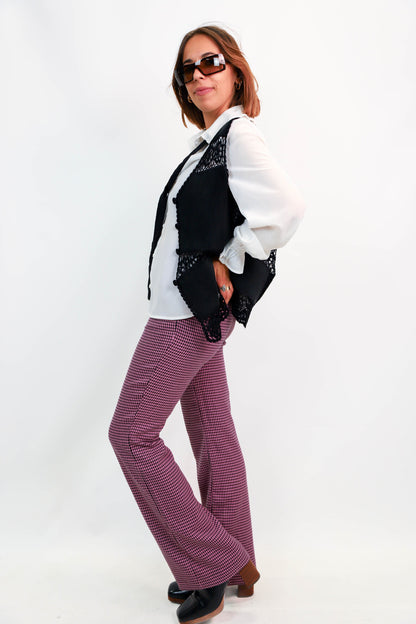 Pantalon motif pied de poule violet et noir Taille XS