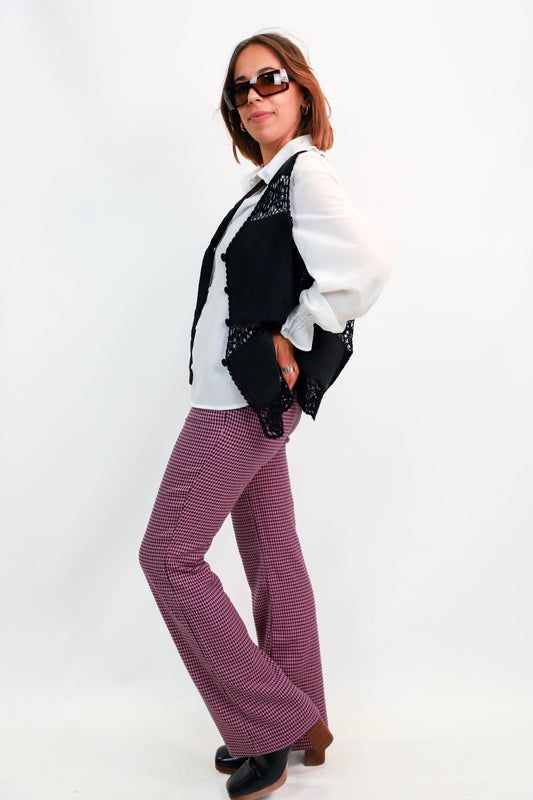 Pantalon motif pied de poule violet et noir Taille XS