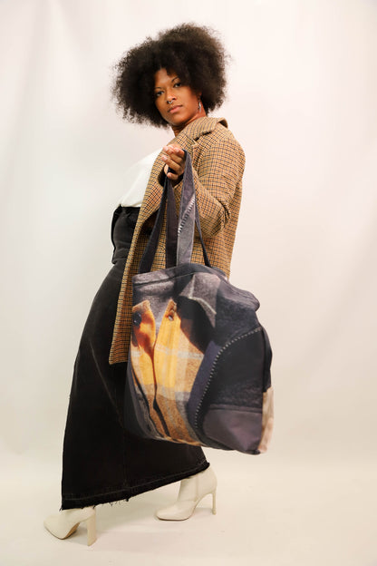 Cabas en bâche de vitrine upcyclée noire, Fringuette La Ligne