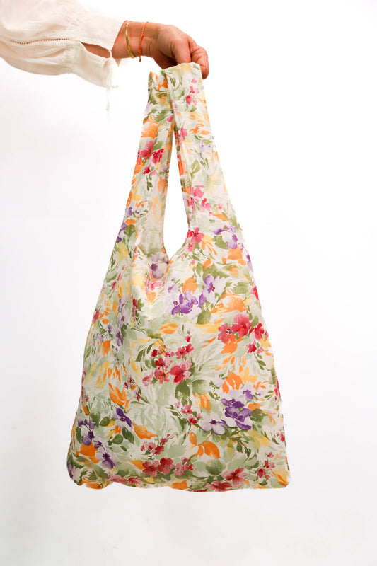 Sac en tissu fleuri multicolore Fringuette La Ligne