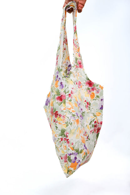 Sac en tissu fleuri multicolore Fringuette La Ligne