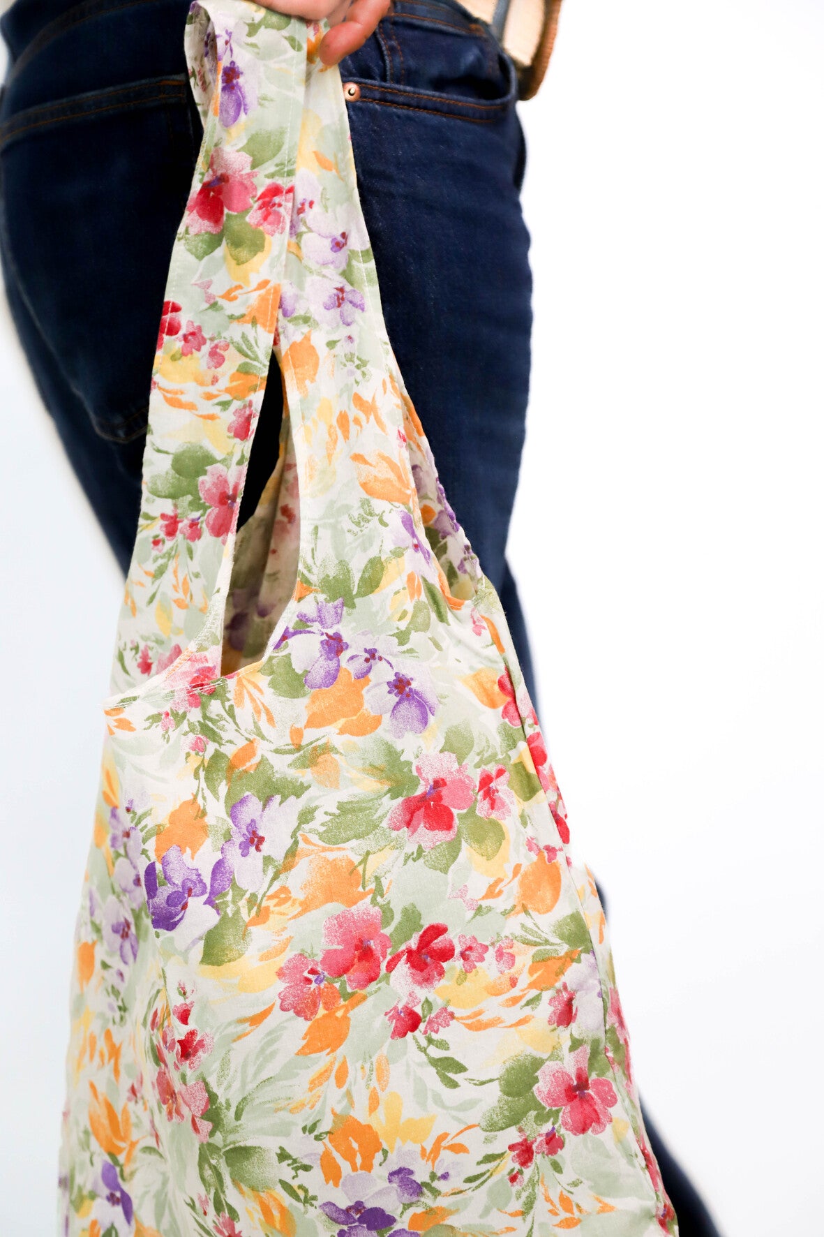 Sac en tissu fleuri multicolore Fringuette La Ligne