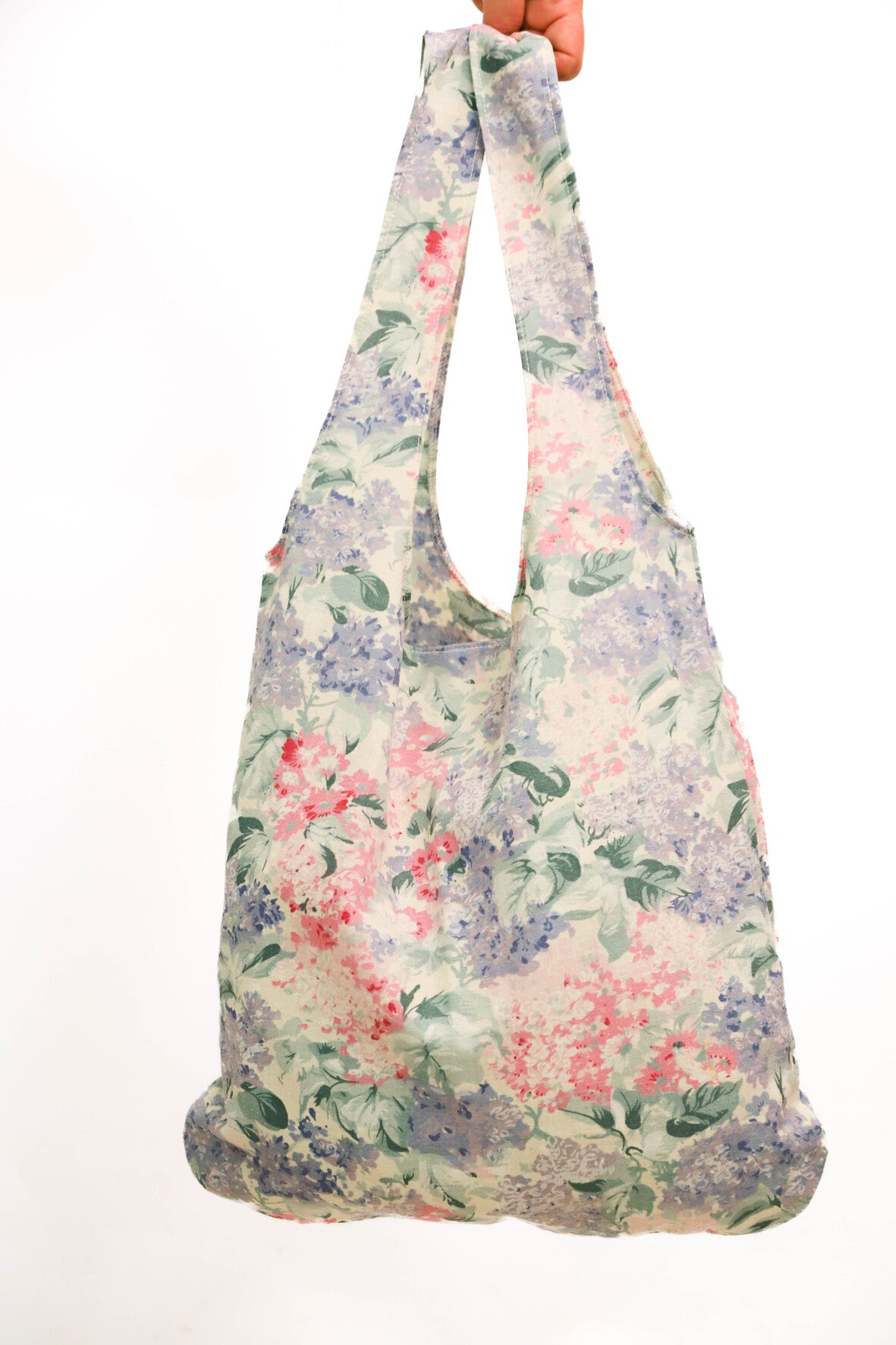 Sac en tissu fleuri rose et mauve Fringuette La Ligne
