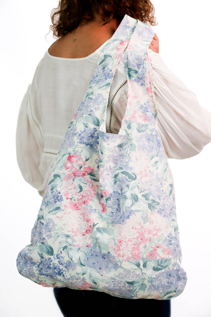 Sac en tissu fleuri rose et mauve Fringuette La Ligne