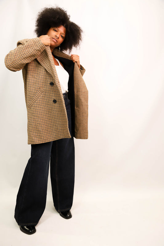 Manteau pied de poule marron Bershka Taille XS