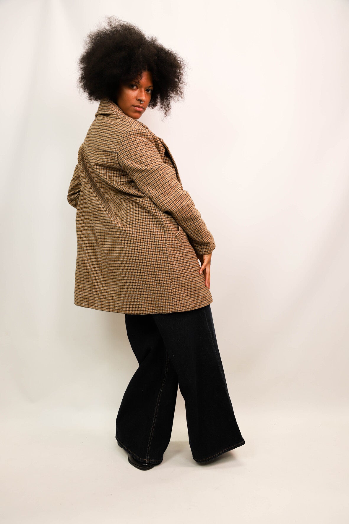 Manteau pied de poule marron Bershka Taille XS