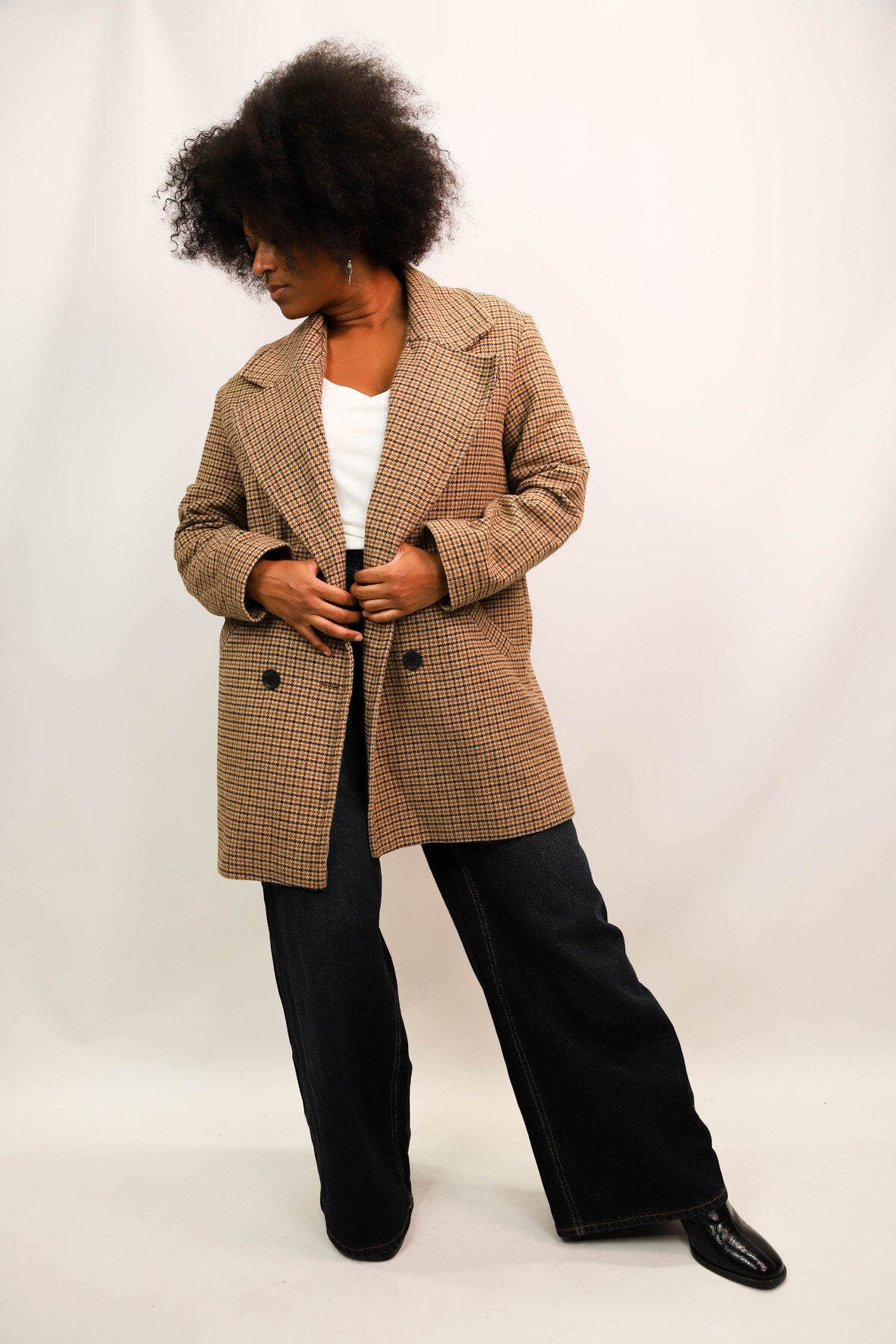 Manteau pied de poule marron Bershka Taille XS
