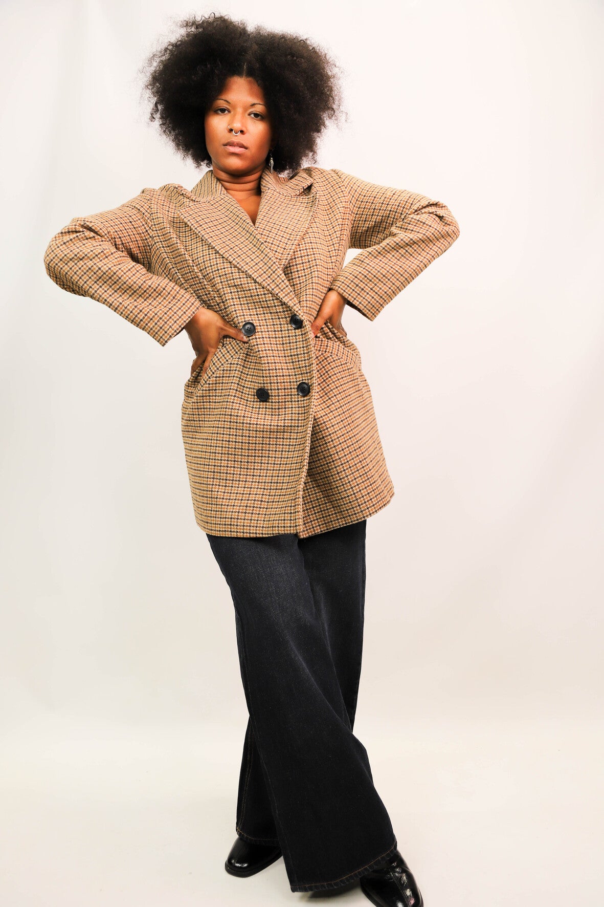Manteau pied de poule marron Bershka Taille XS