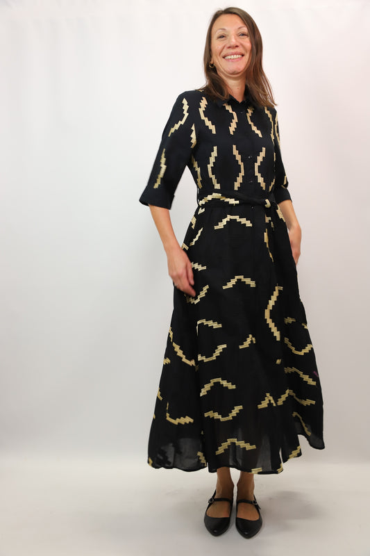 Robe longue noire avec motifs dorés, GOA Taille S - PEPITE