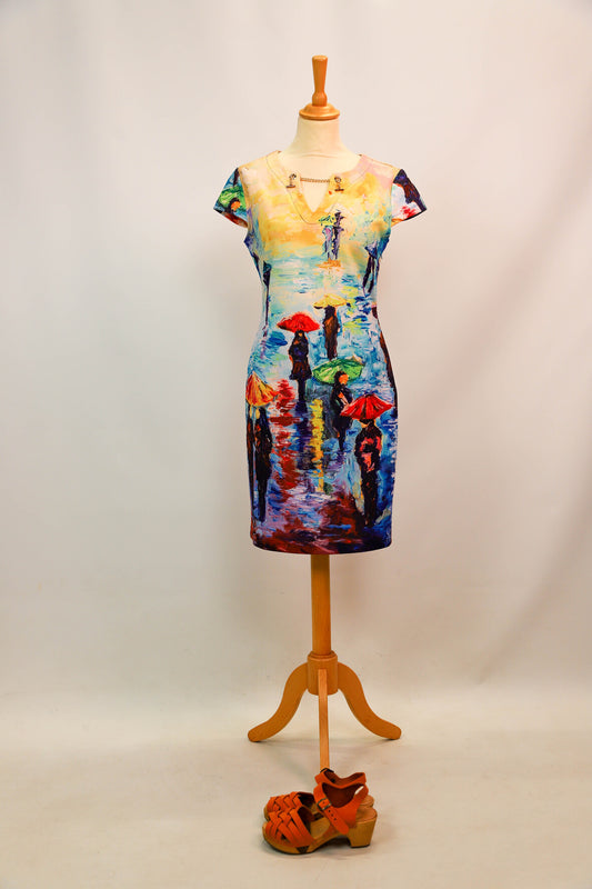 Robe midi motifs illustrations peinture Etoile du Monde Taille M