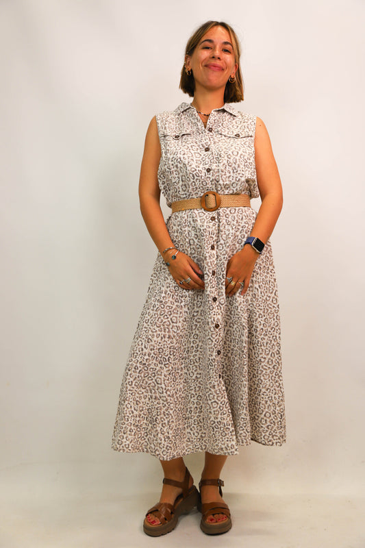 Robe léopard beige Mango Taille M