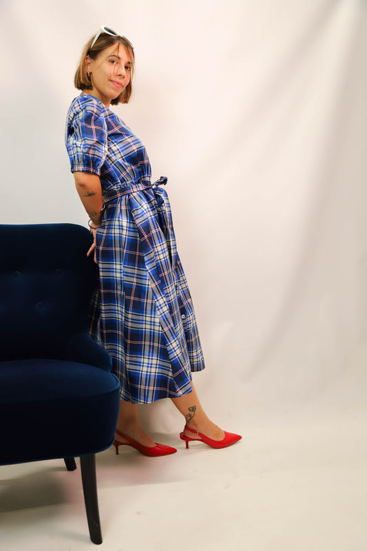 Robe à carreaux bleue Zara Taille S