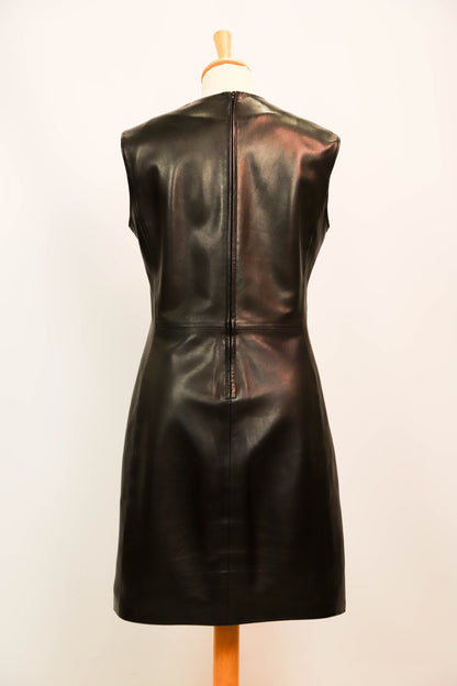 Robe noire en cuir, sans manches, Votre Nom, Taille L/40