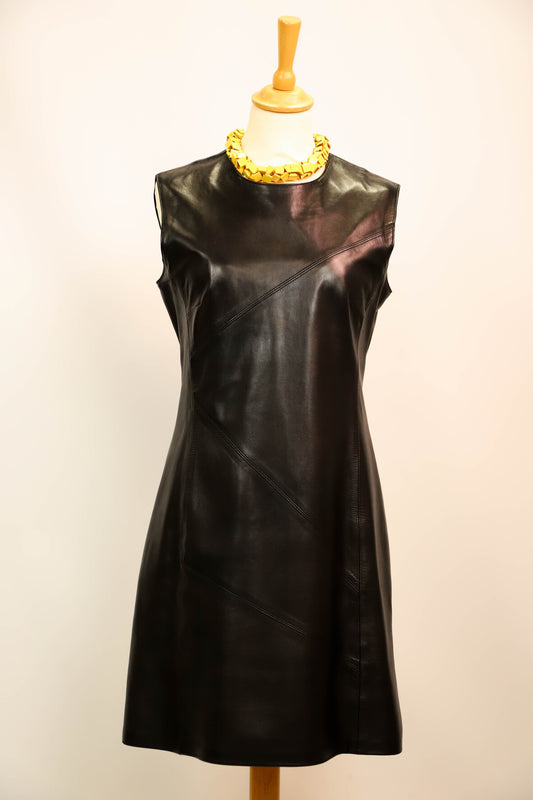 Robe noire en cuir, sans manches, Votre Nom, Taille L/40