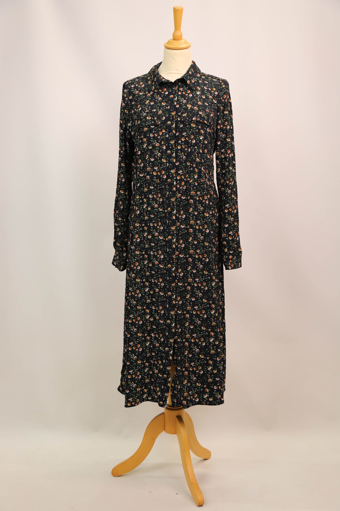 Robe longue bleue marine fleurie, longue fermeture SEZANNE Taille L