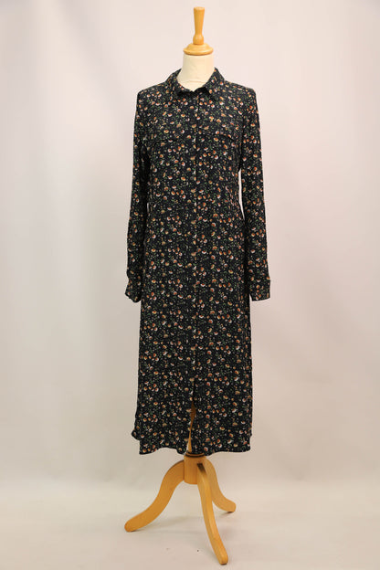 Robe longue bleue marine fleurie, longue fermeture SEZANNE Taille L
