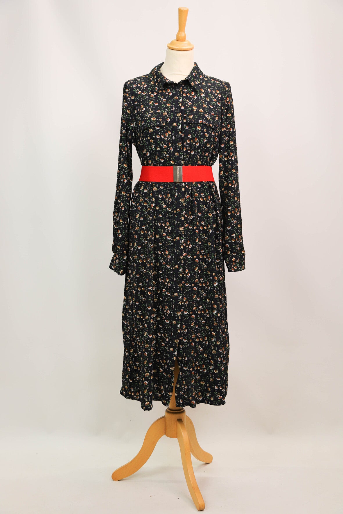 Robe longue bleue marine fleurie, longue fermeture SEZANNE Taille L