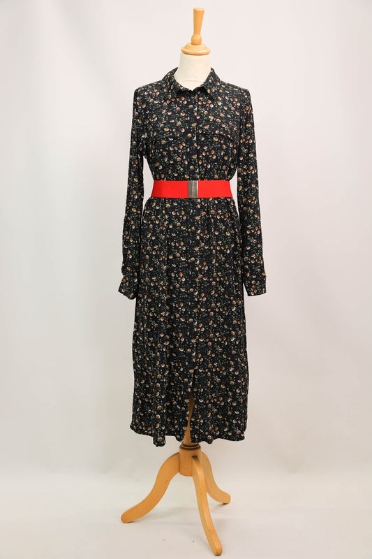 Robe longue bleue marine fleurie, longue fermeture SEZANNE Taille L