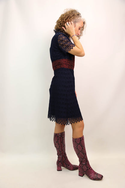 Robe dentelle bleue et bronze Sandro Taille S