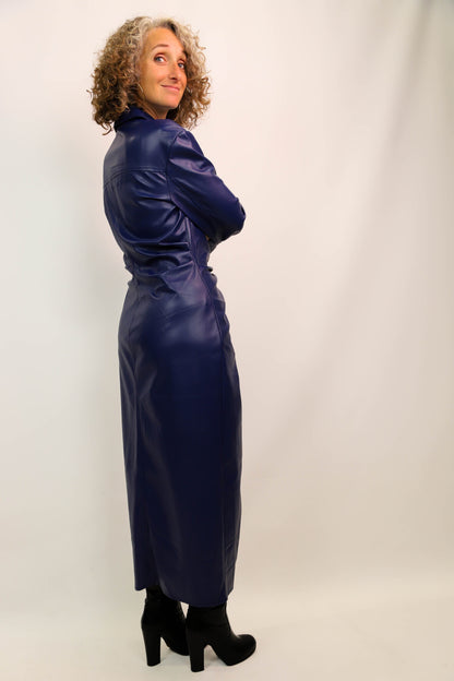 Robe longue en similicuir bleue Zara Taille S