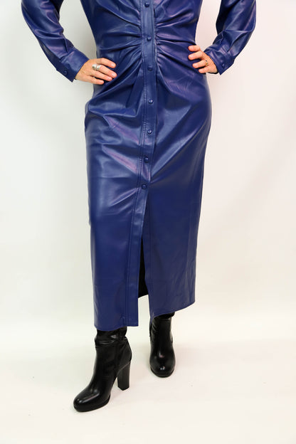 Robe longue en similicuir bleue Zara Taille S