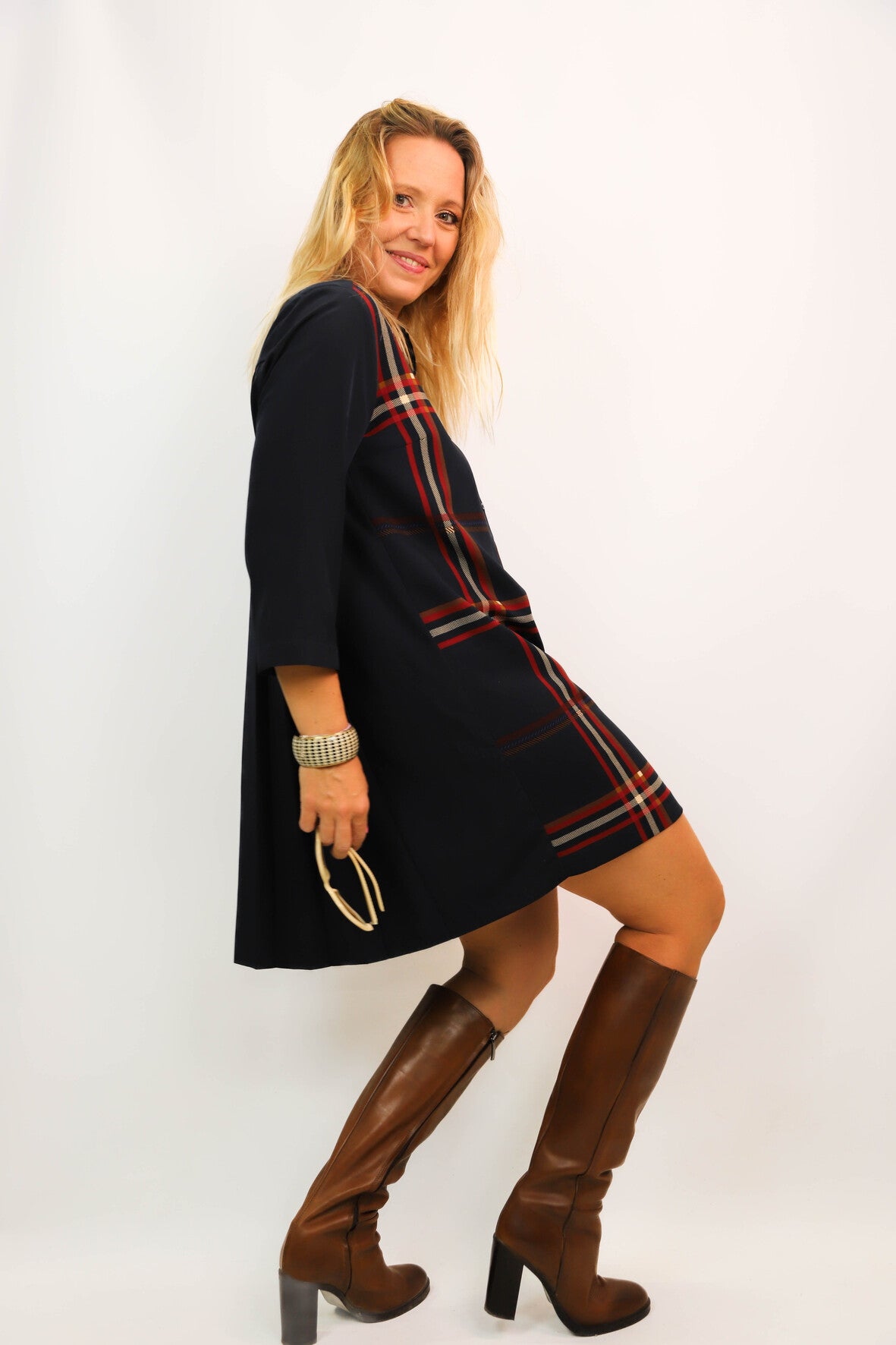 Robe bleue à carreaux Cop Copine Taille XL